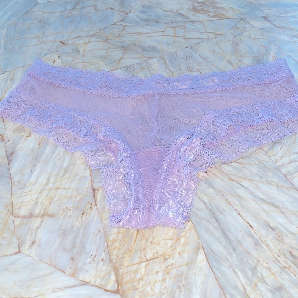 Victoria Secret Very Sexy Lace-up Vintage Cheeky Lace Trim Satin Thong Panty